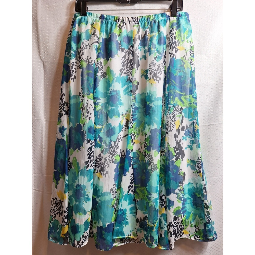 Vtg Y2K LAURA SCOTT Flare Skirt Sz M Blue Botanical Garden Fairy Coquette 90s